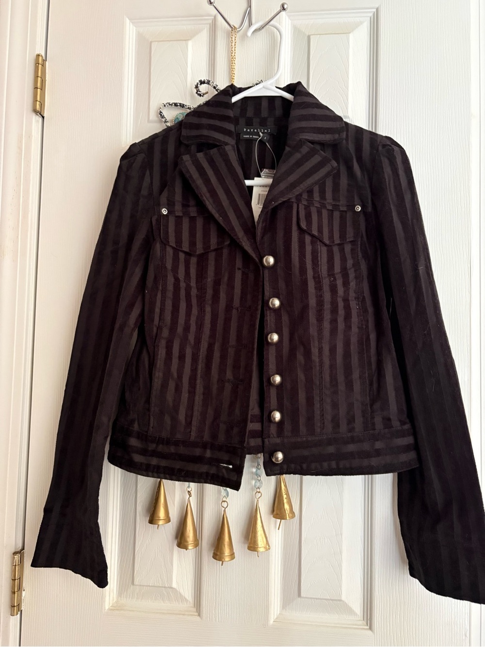 Women’s Black Striped Button-Front Blazer Jacket